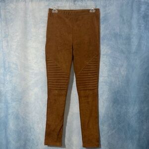 🍀2for$25🍀 Brown Suede Style Ribbed Moto Skinny Pants High Waisted Elastic Waist
